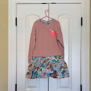Mini Boden Pink Butterfly Dress with Floral Skirt